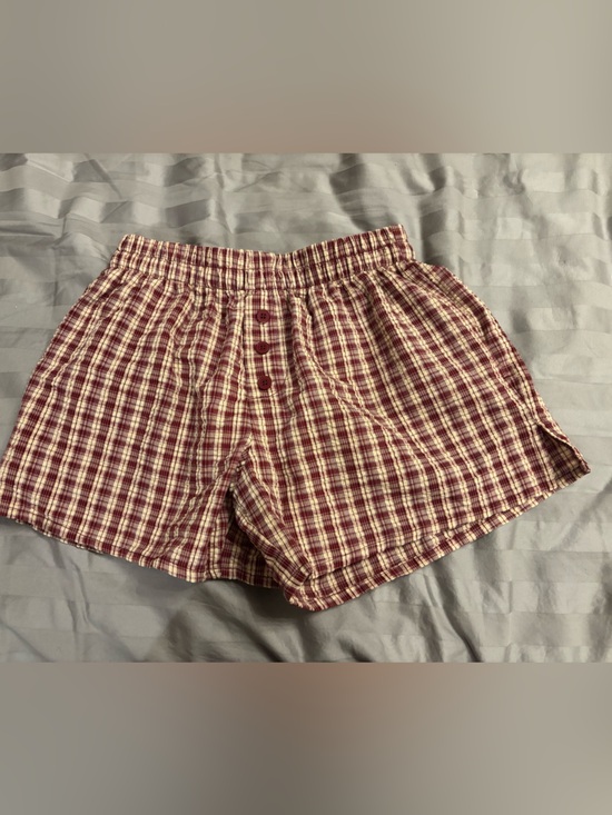 Mighty Fine Pants - Mighty Fine Burgundy and Cream Plaid High-Waist Shorts